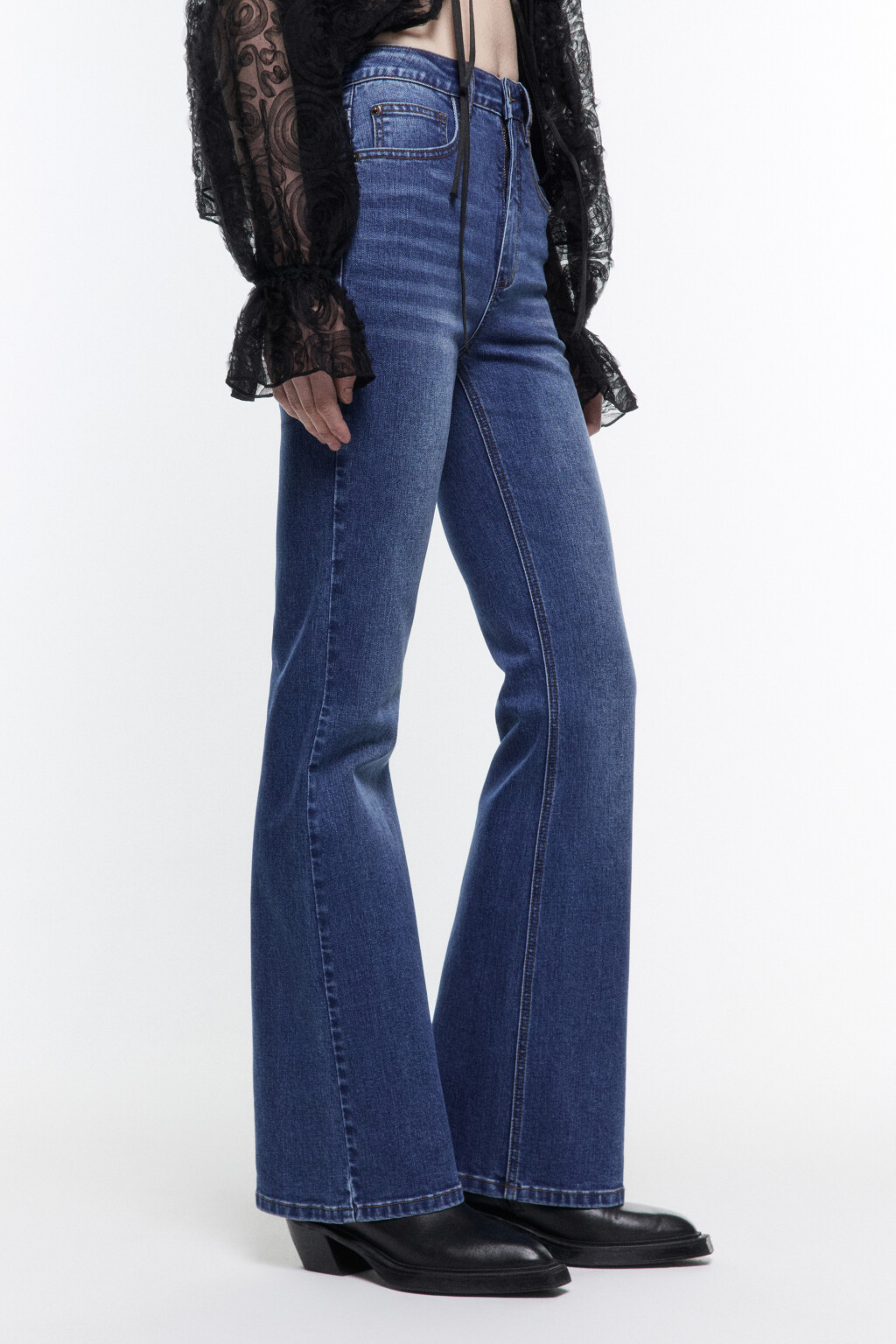 Джинсы flare расклешенные с высокой посадкой - цвет голубой - 4