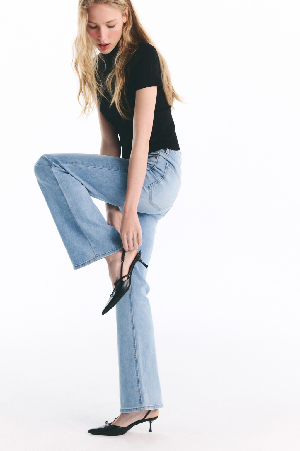 Джинсы клеш с высокой посадкой - цвет голубой - 1