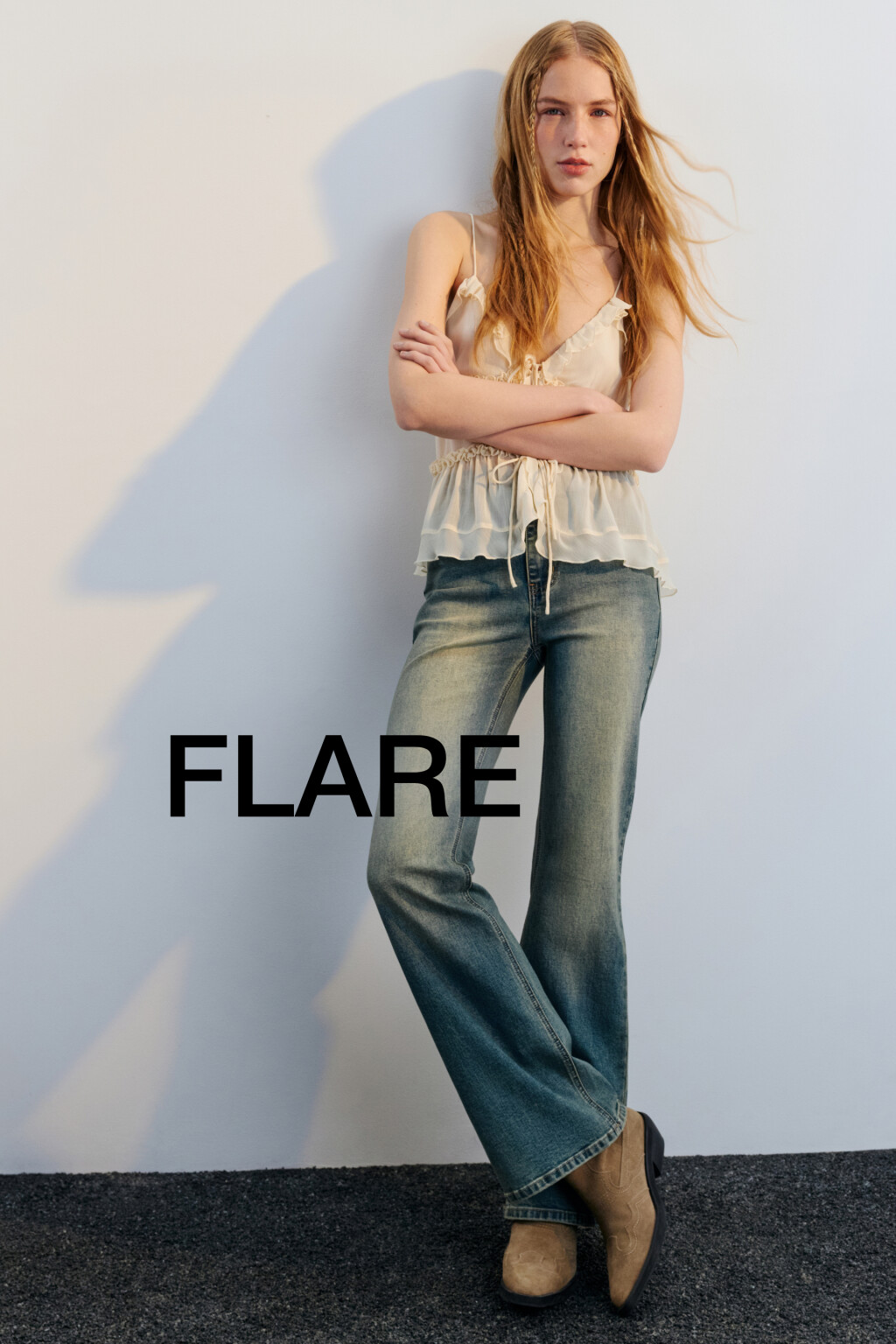 Джинсы клеш с высокой посадкой - цвет синий - 1