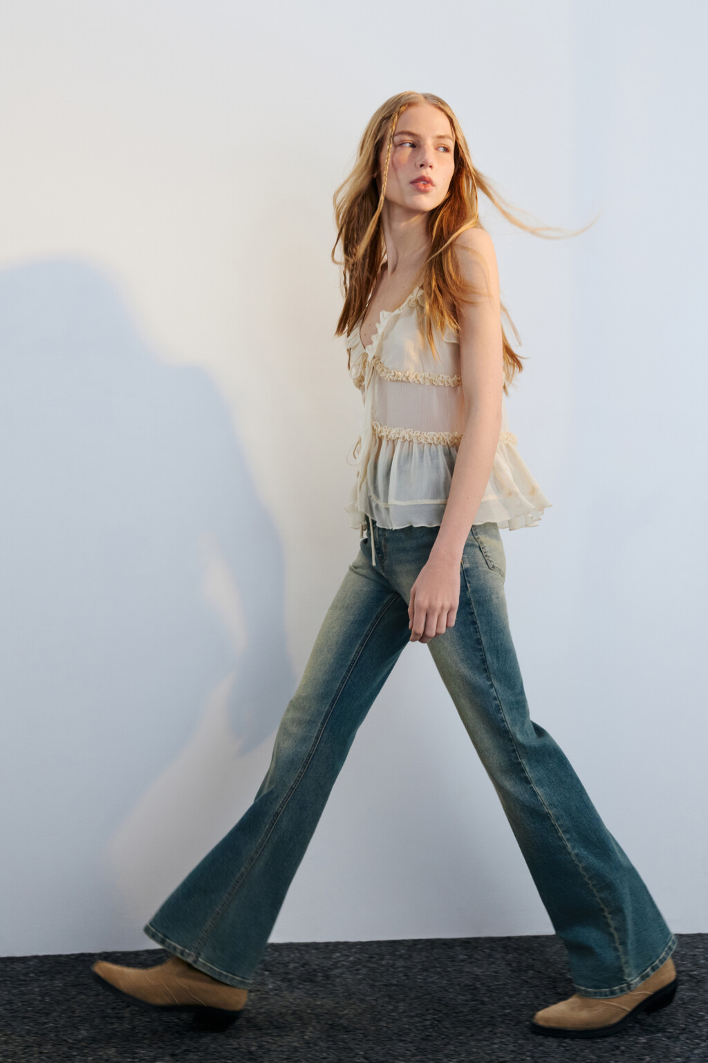 Джинсы клеш с высокой посадкой - цвет синий - 2