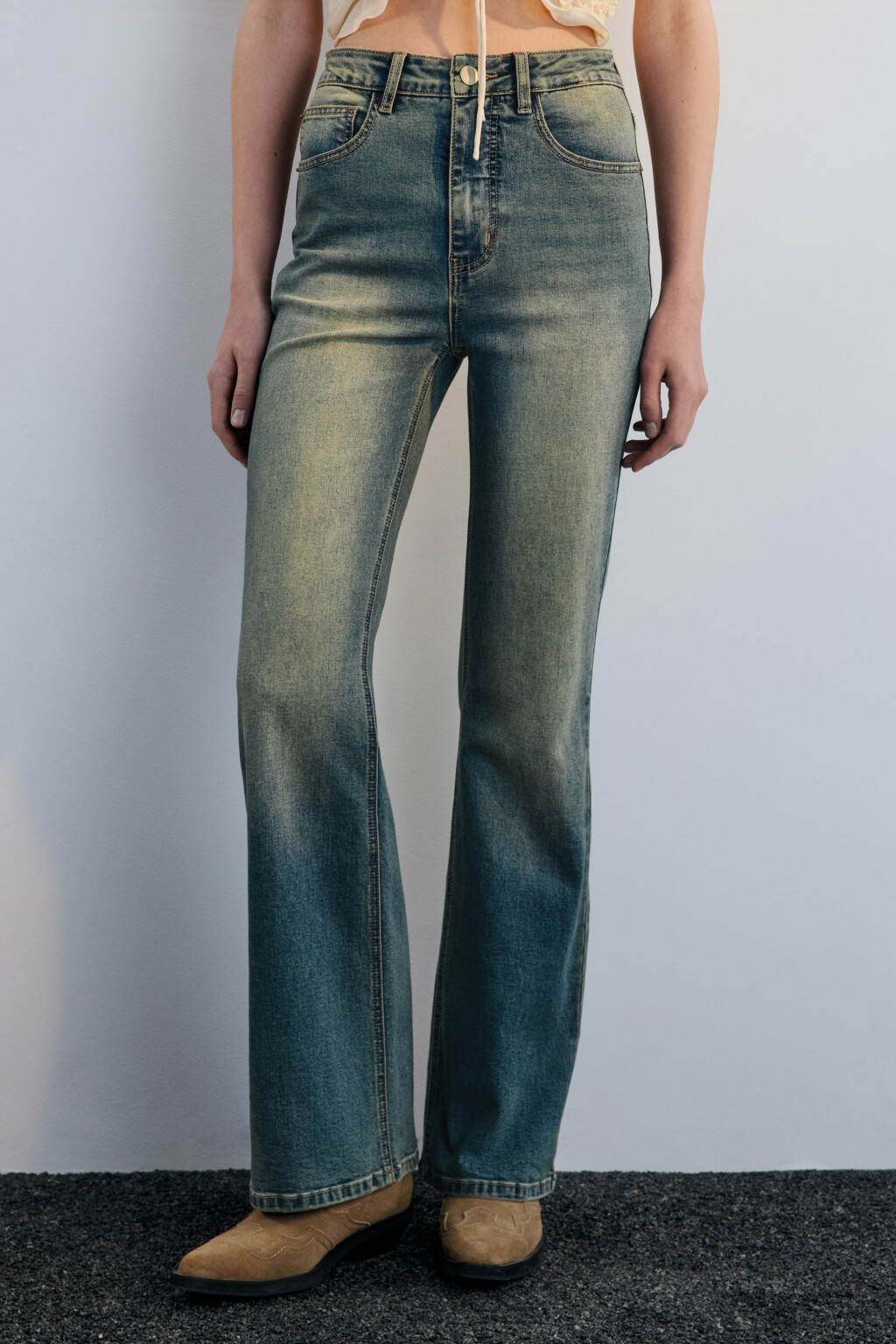 Джинсы клеш с высокой посадкой - цвет синий - 3