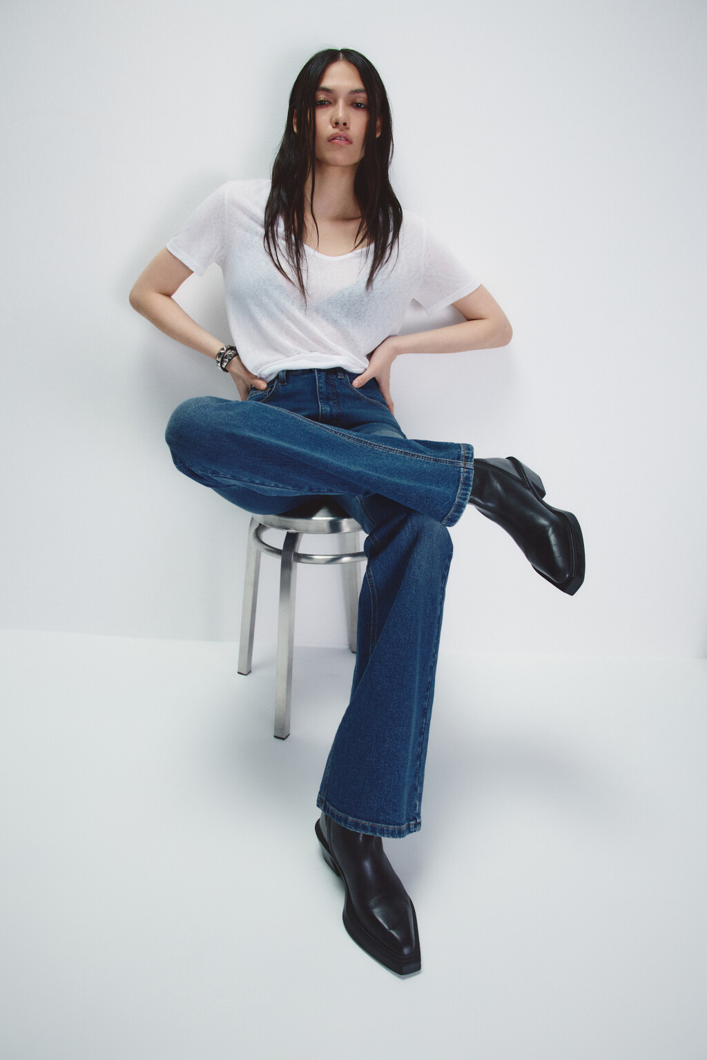 Джинсы клеш с высокой посадкой - цвет голубой - 1