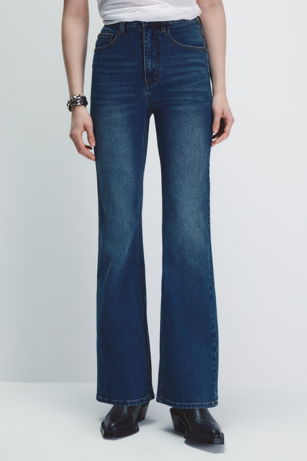 Джинсы клеш с высокой посадкой - цвет голубой - 2