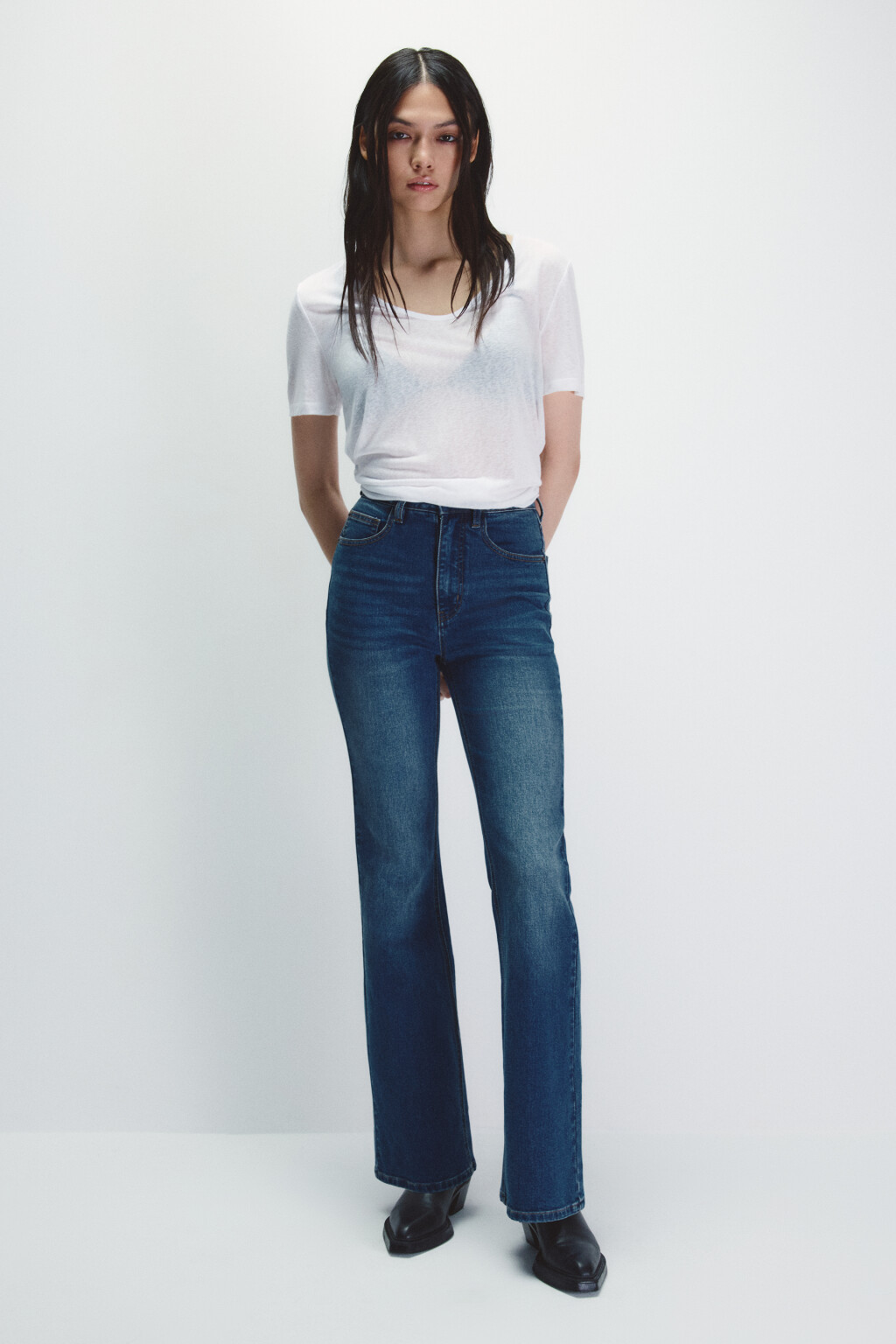 Джинсы клеш с высокой посадкой - цвет голубой - 4