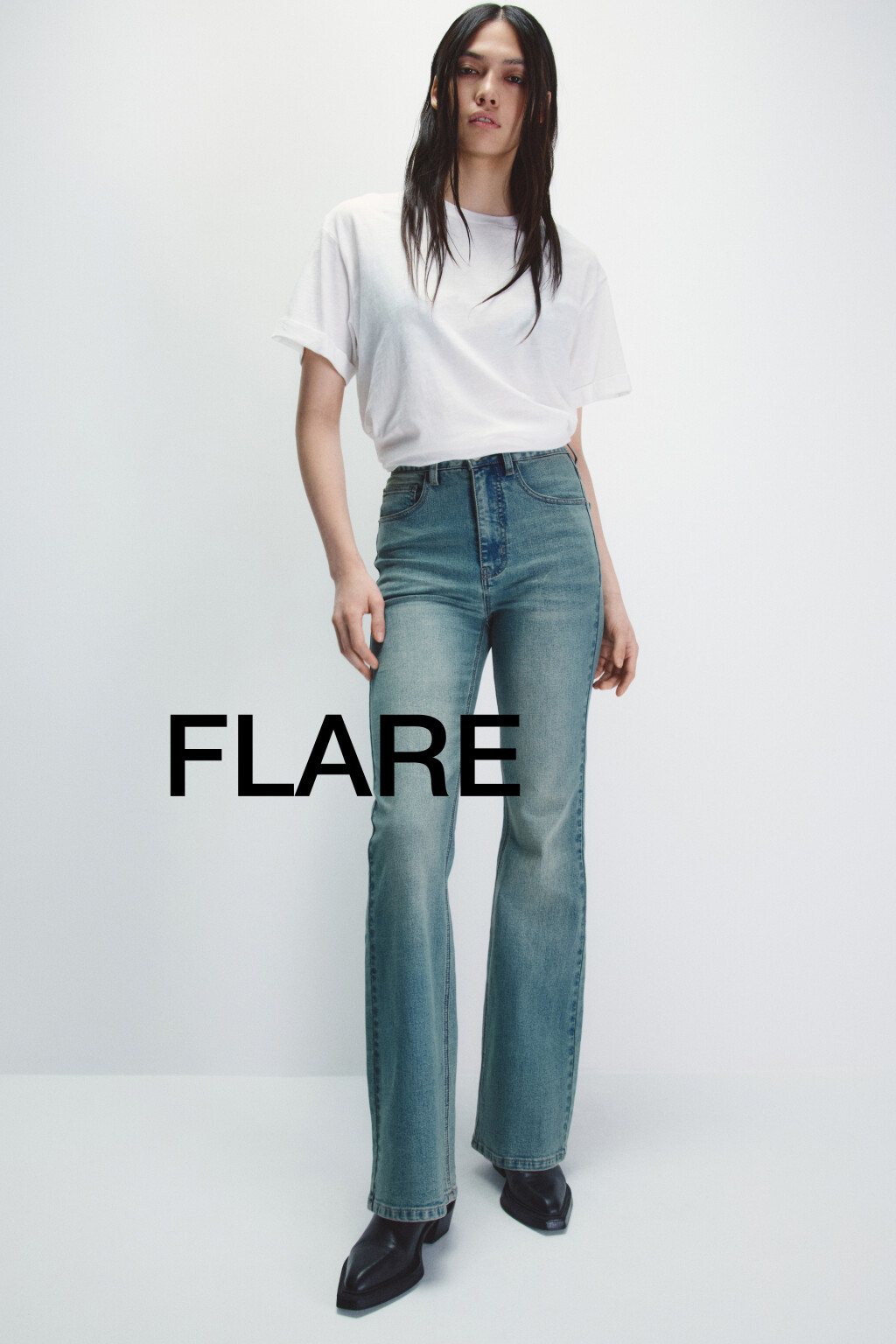 Джинсы клеш с высокой посадкой - цвет синий - 1