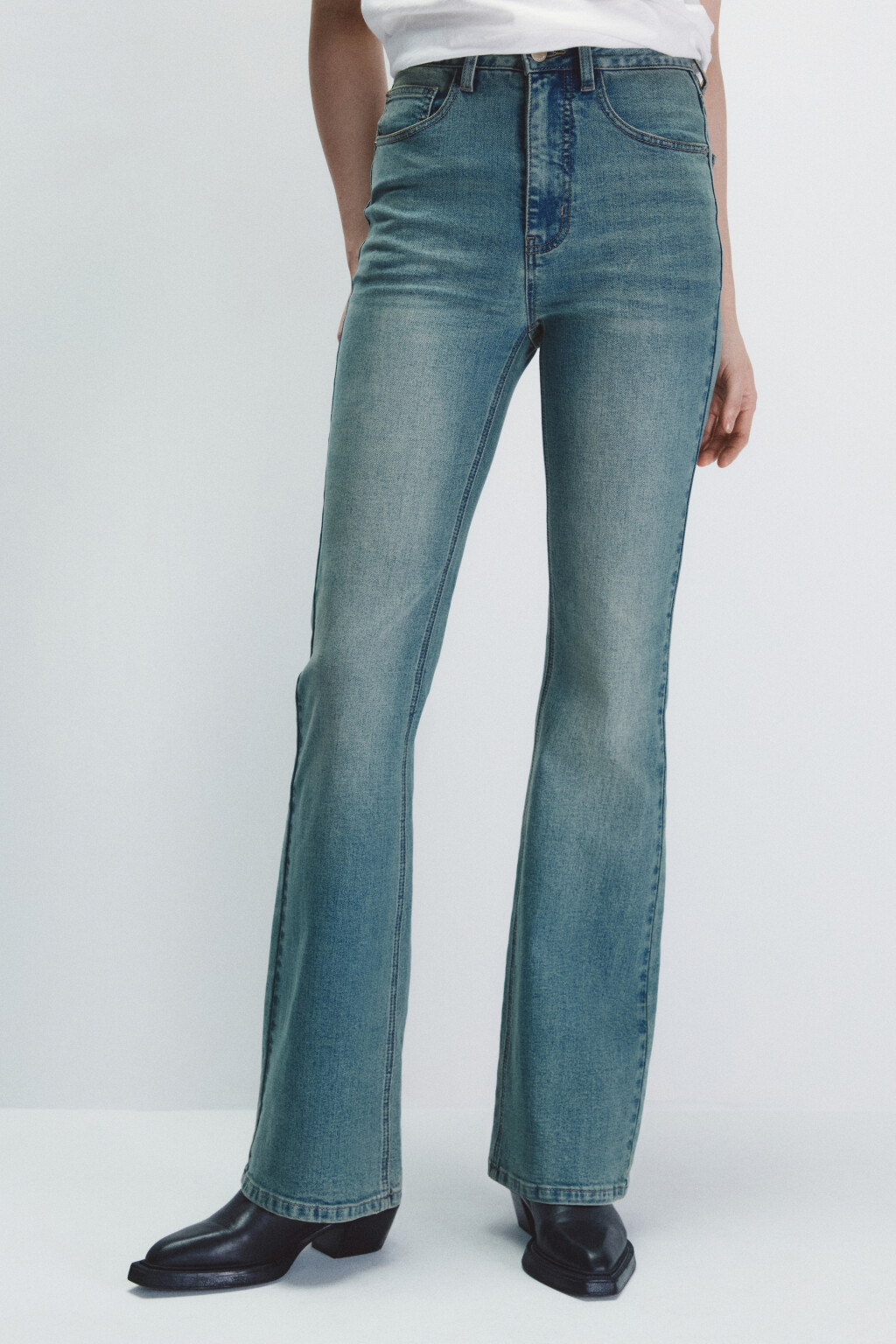 Джинсы клеш с высокой посадкой - цвет синий - 2