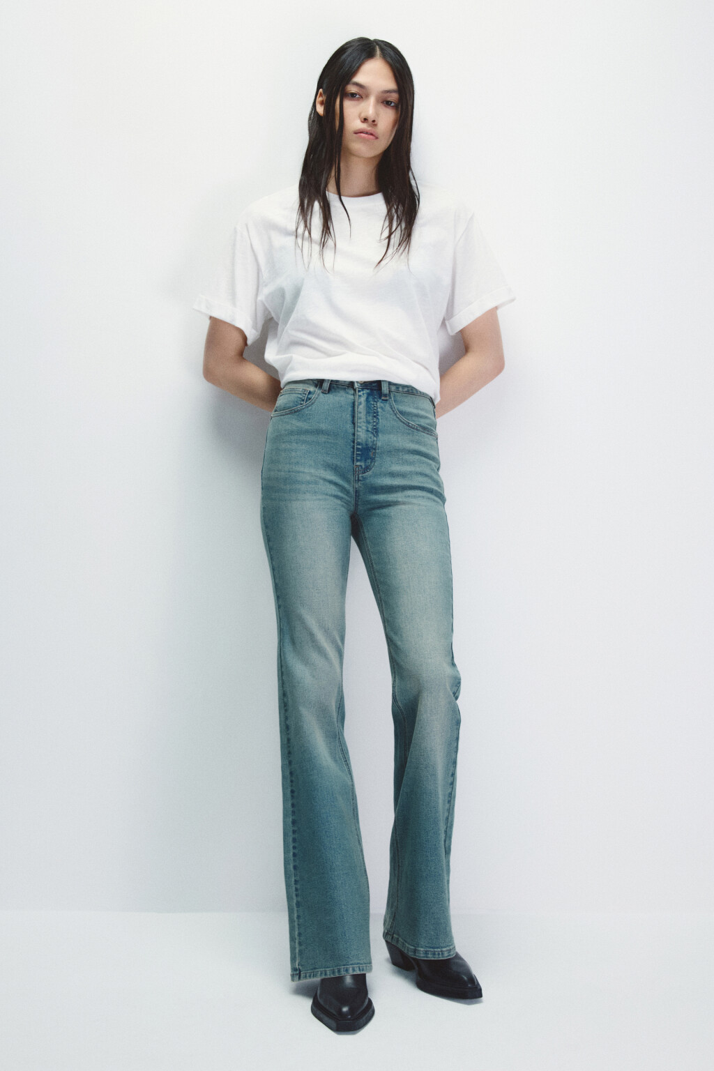 Джинсы клеш с высокой посадкой - цвет синий - 4