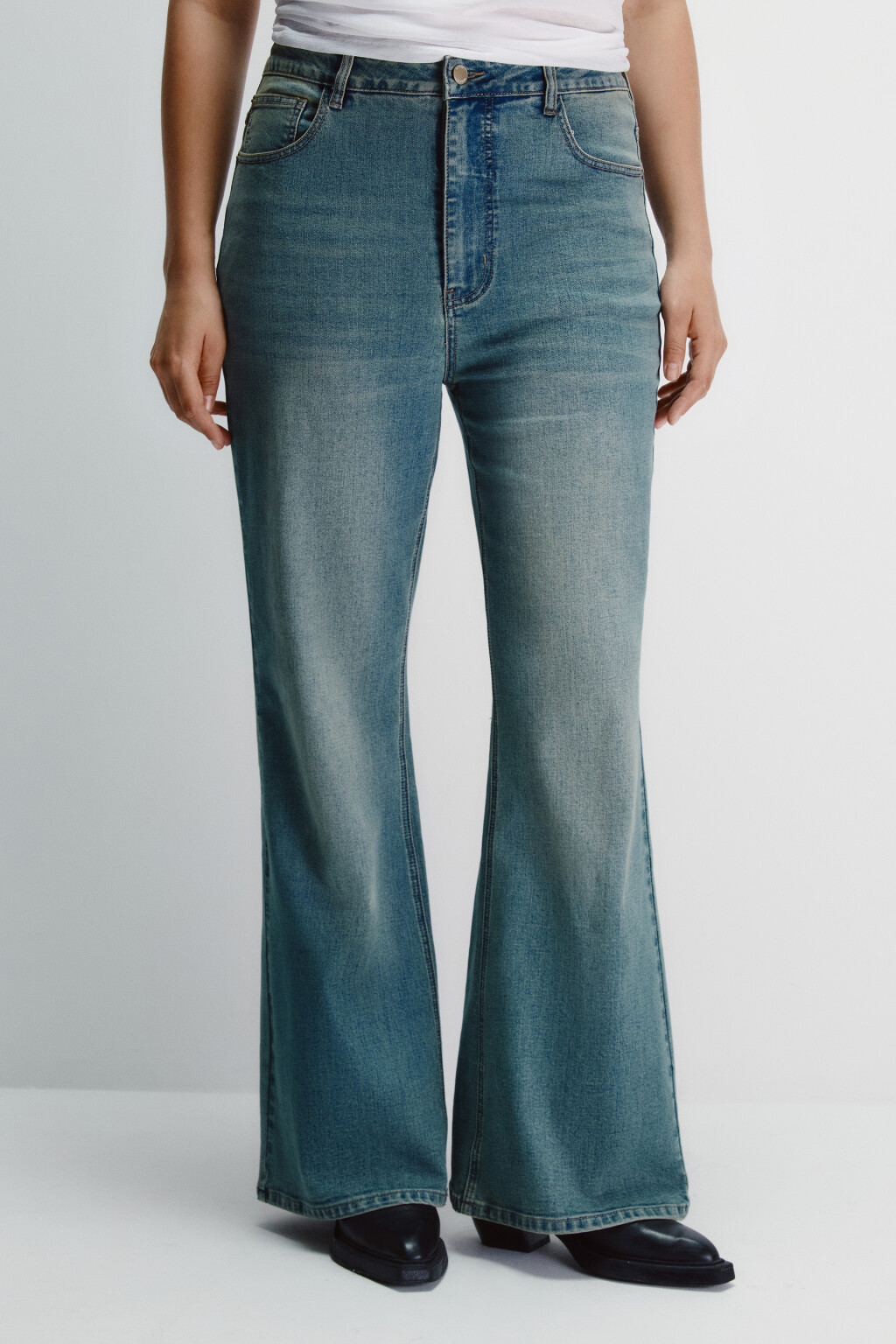 Джинсы клеш с высокой посадкой - цвет синий - 3