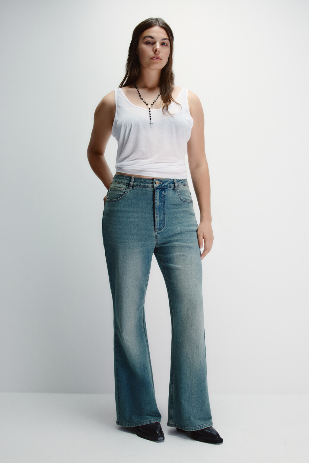 Джинсы клеш с высокой посадкой - цвет синий - 5