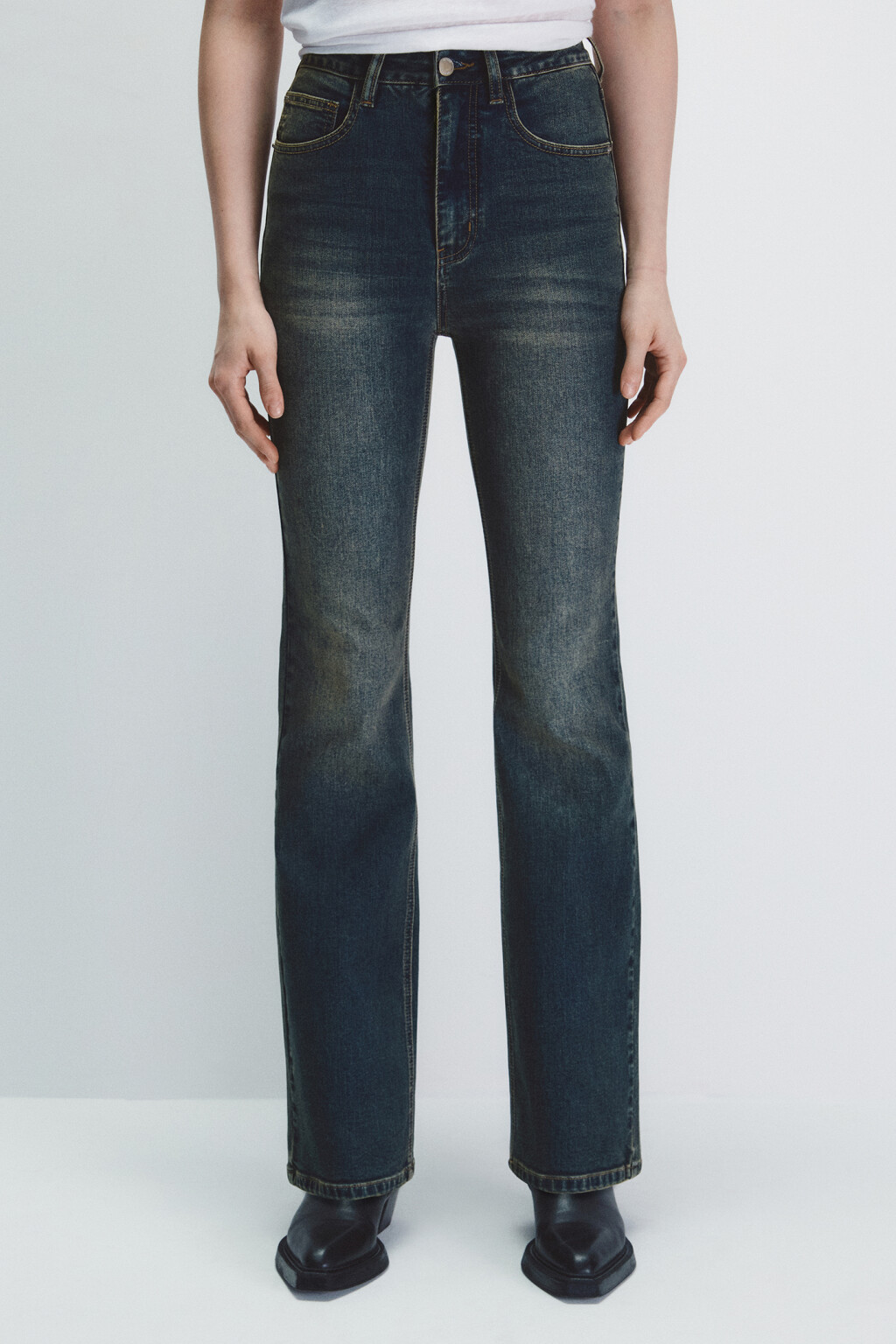 Джинсы клеш с высокой посадкой - цвет темный тинт - 2