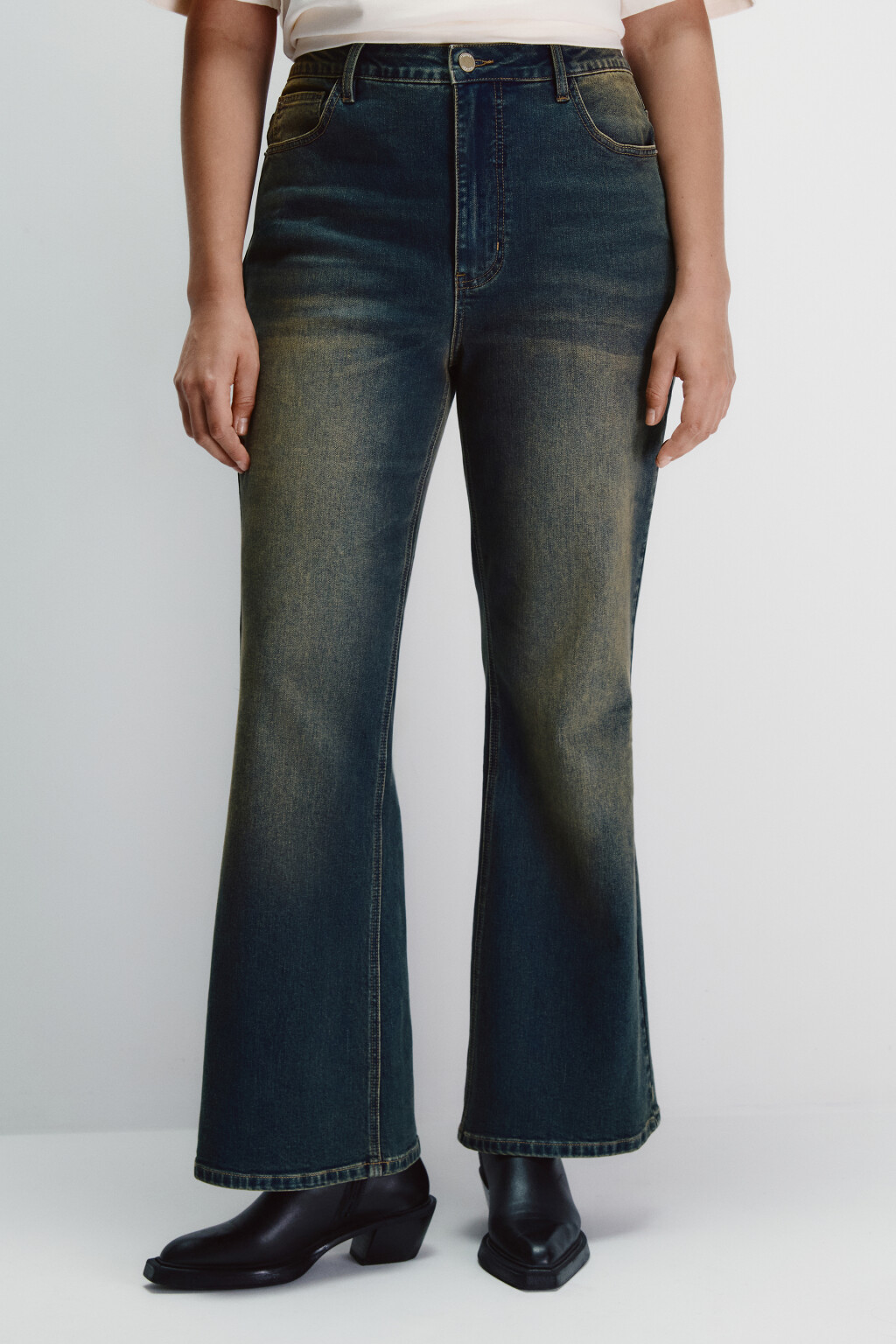 Джинсы клеш с высокой посадкой - цвет темный тинт - 2