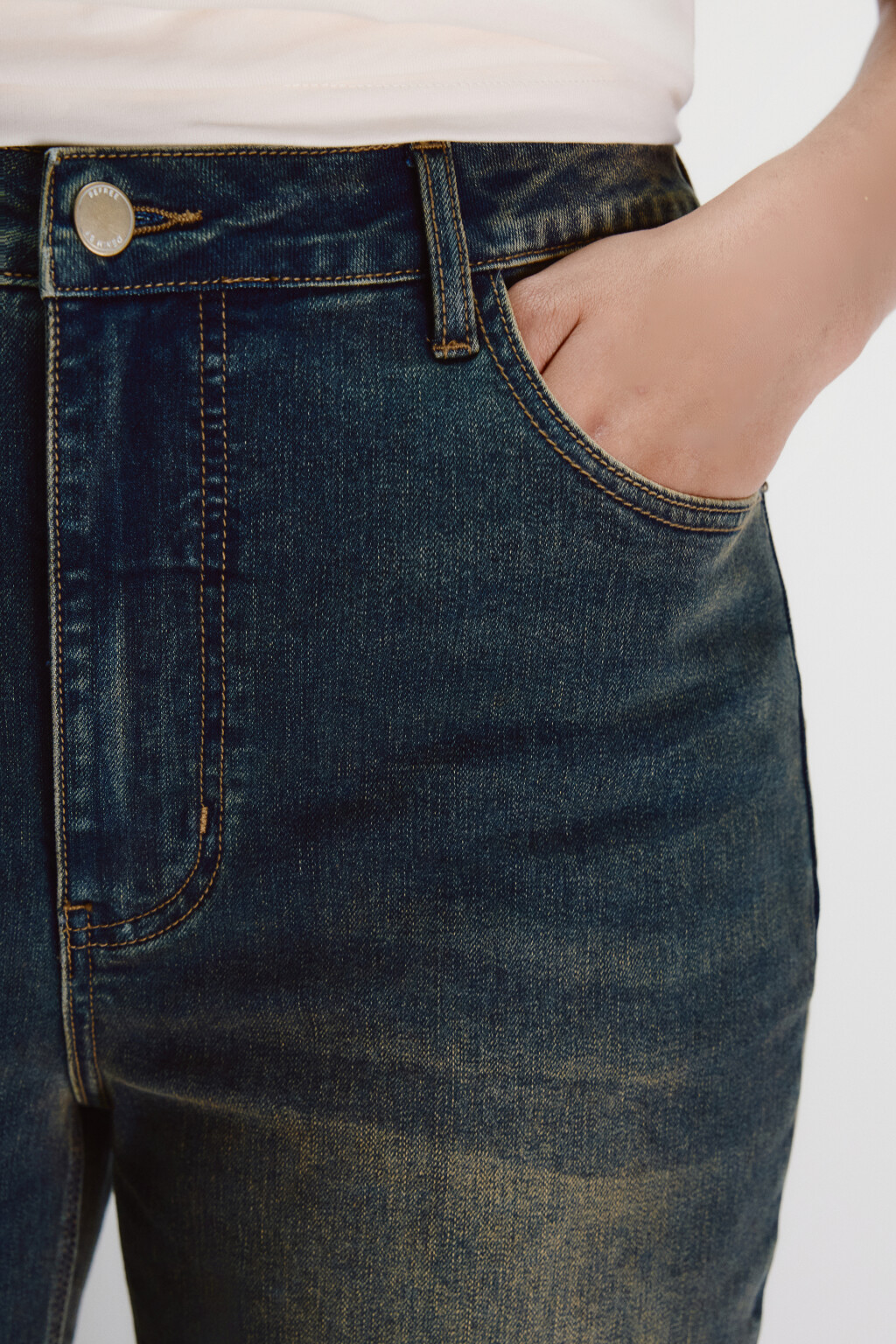 Джинсы клеш с высокой посадкой - цвет темный тинт - 5