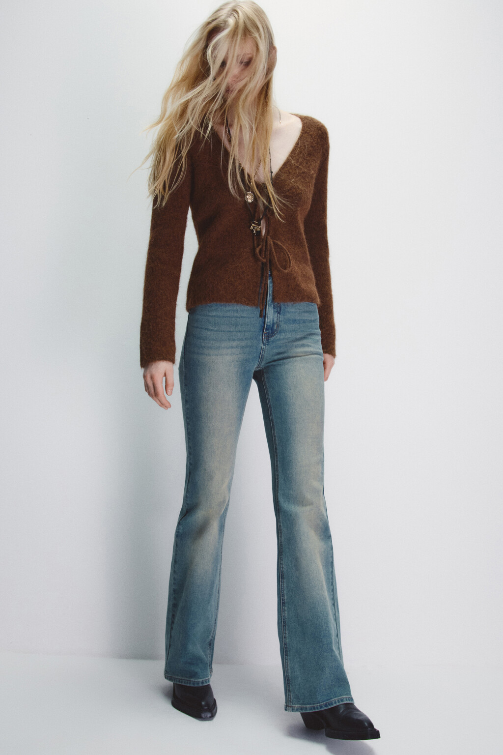 Джинсы клеш с высокой посадкой - цвет синий - 1