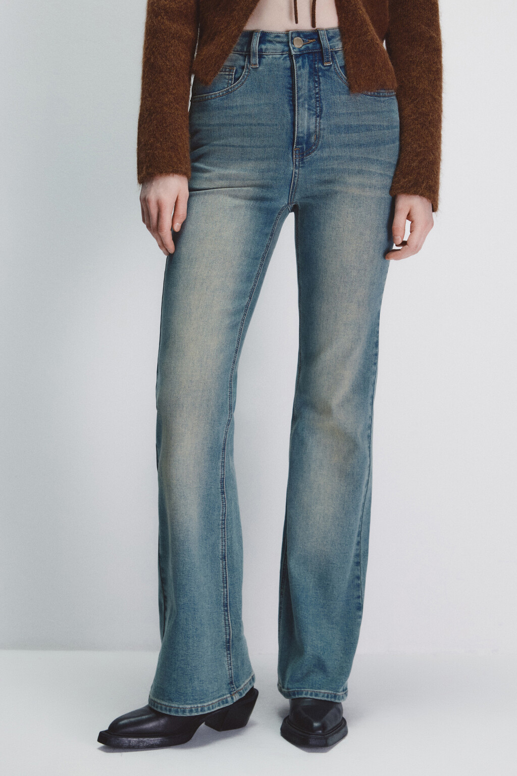 Джинсы клеш с высокой посадкой - цвет синий - 3