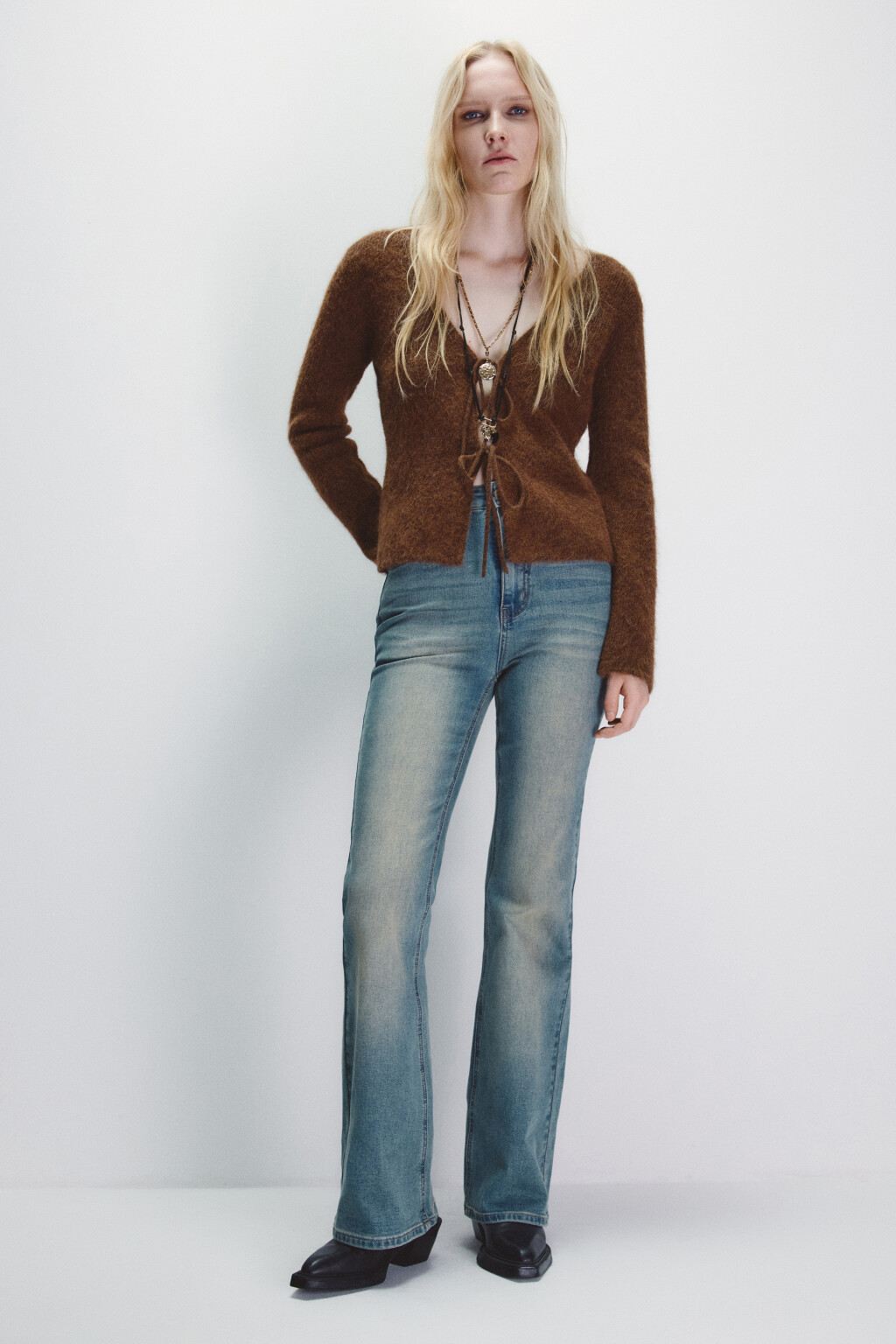 Джинсы клеш с высокой посадкой - цвет синий - 5