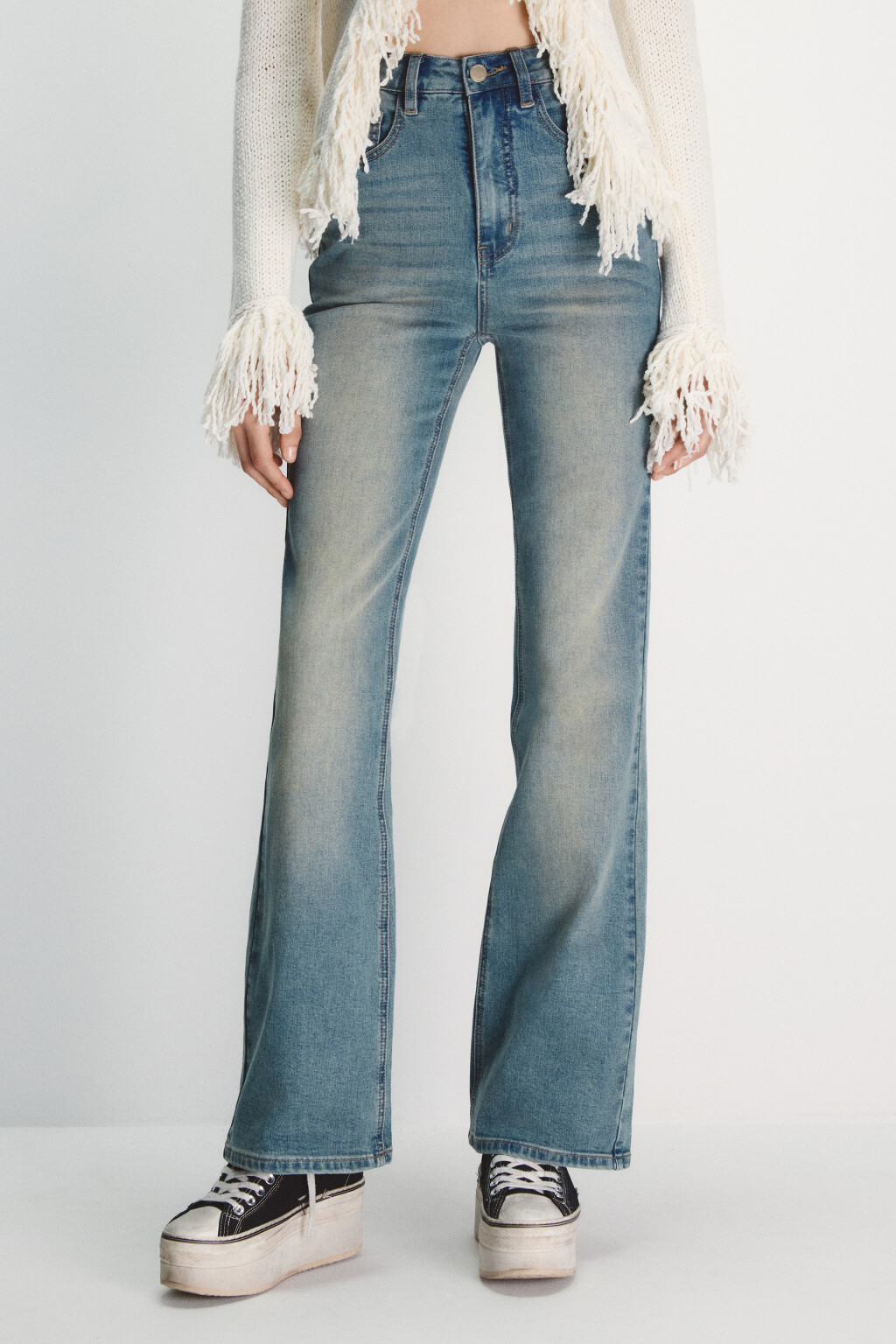 Джинсы клеш с высокой посадкой - цвет синий - 1