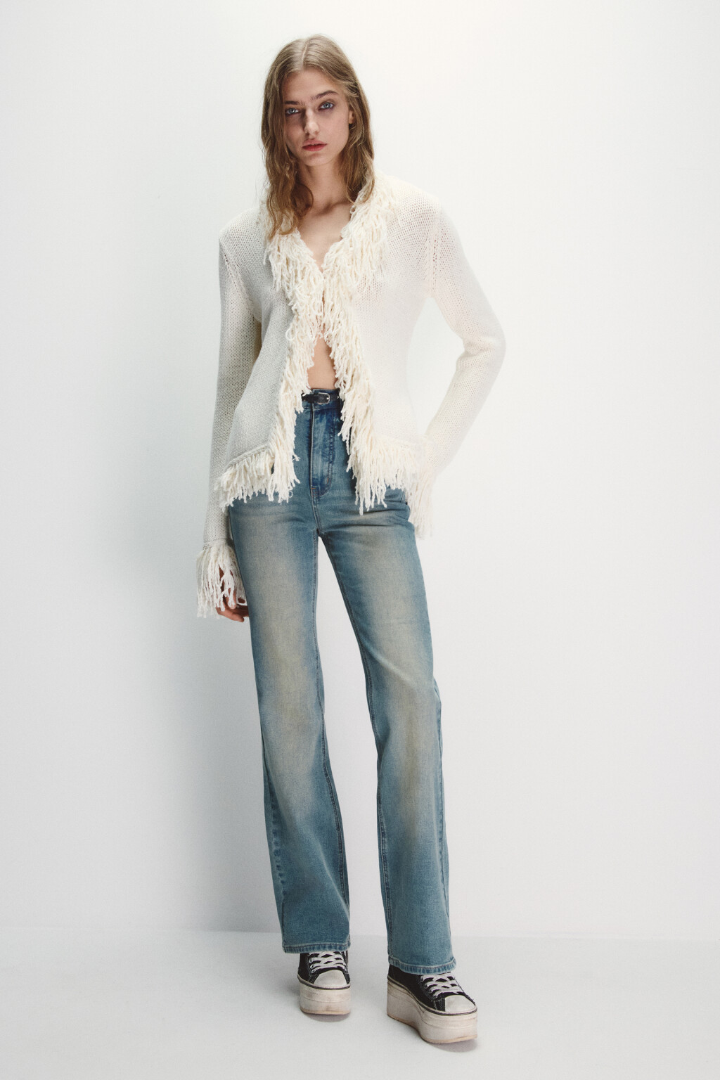 Джинсы клеш с высокой посадкой - цвет синий - 3