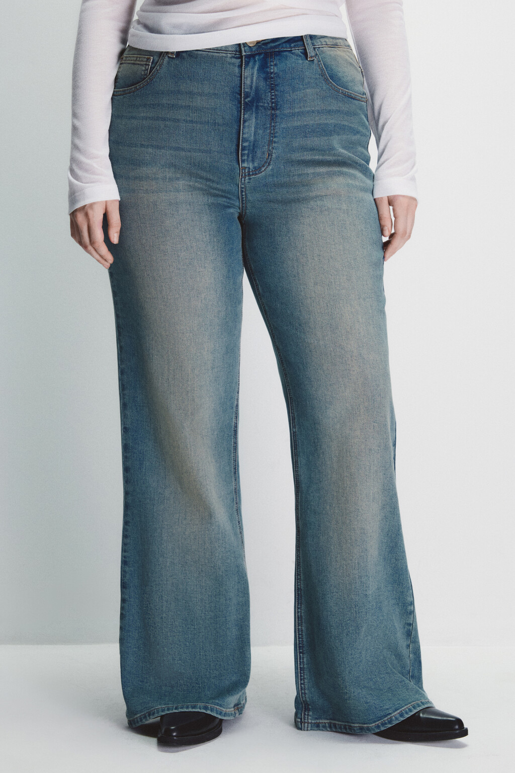 Джинсы клеш с высокой посадкой - цвет синий - 2