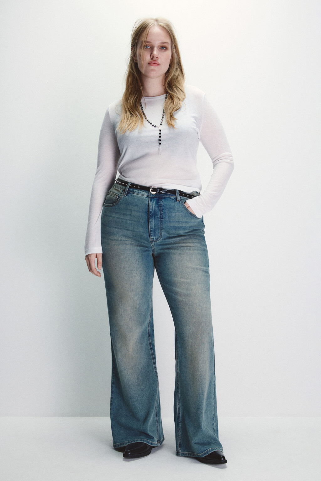 Джинсы клеш с высокой посадкой - цвет синий - 4