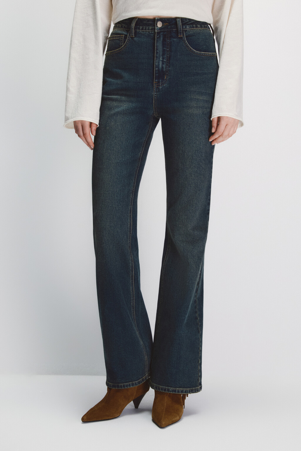 Джинсы клеш с высокой посадкой - цвет темный тинт - 2