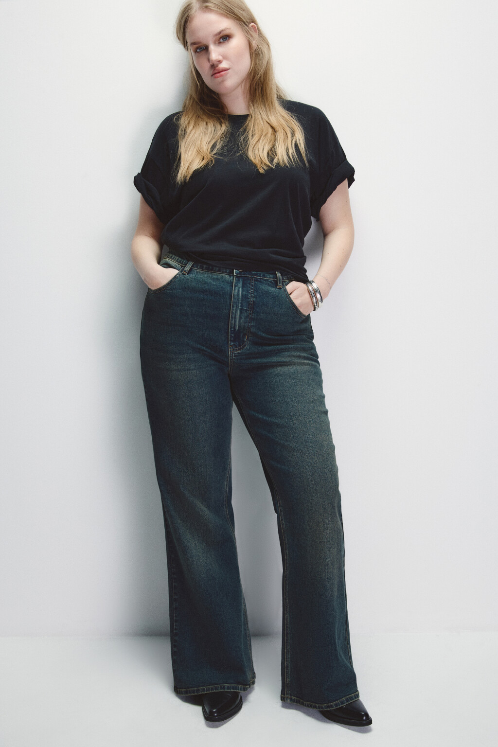 Джинсы клеш с высокой посадкой - цвет темный тинт - 1
