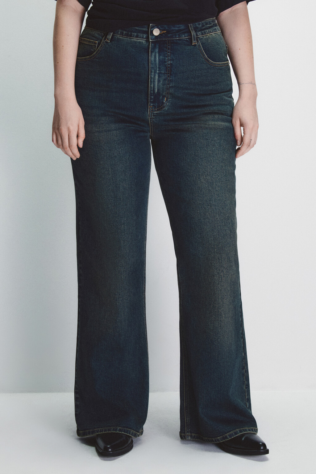 Джинсы клеш с высокой посадкой - цвет темный тинт - 2