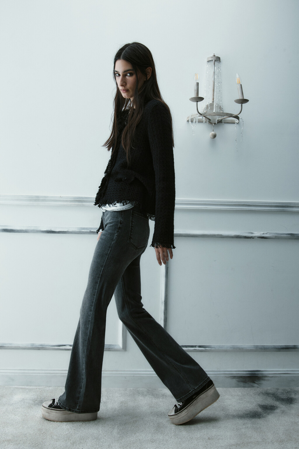 Джинсы flare расклешенные с высокой посадкой - цвет серый - 1