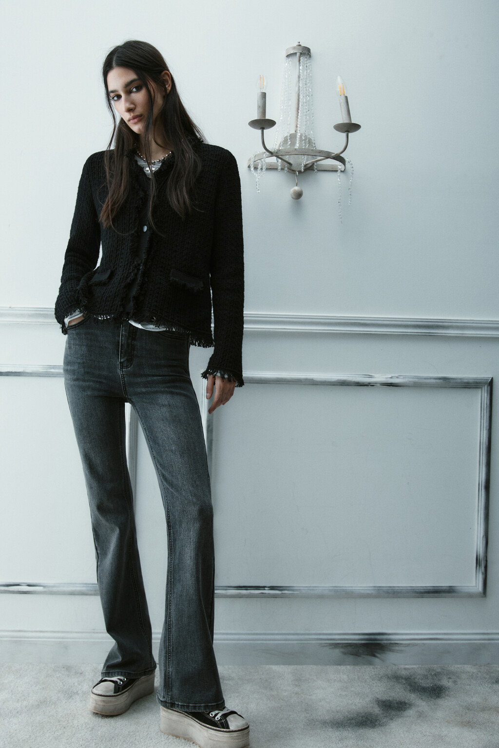 Джинсы flare расклешенные с высокой посадкой - цвет серый - 2