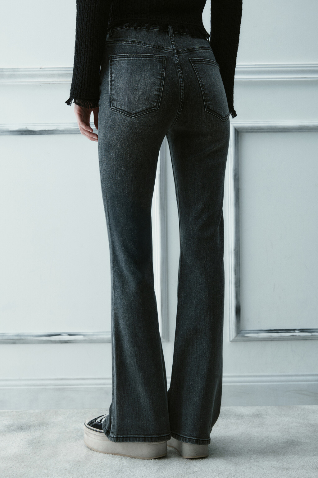 Джинсы flare расклешенные с высокой посадкой - цвет серый - 4