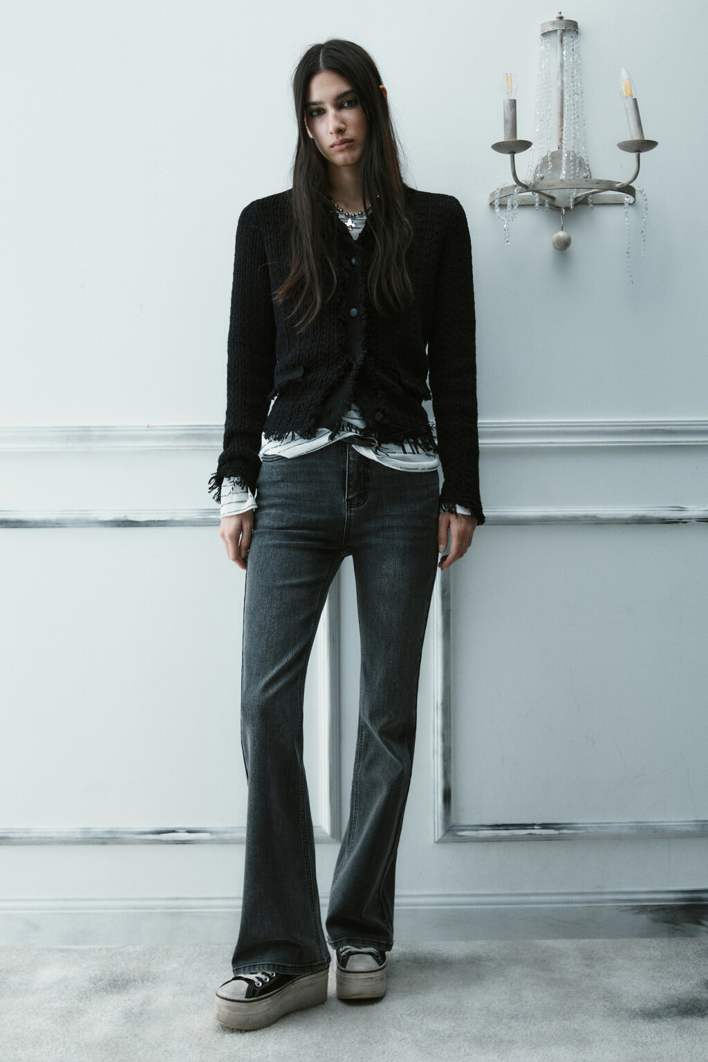 Джинсы flare расклешенные с высокой посадкой - цвет серый - 5