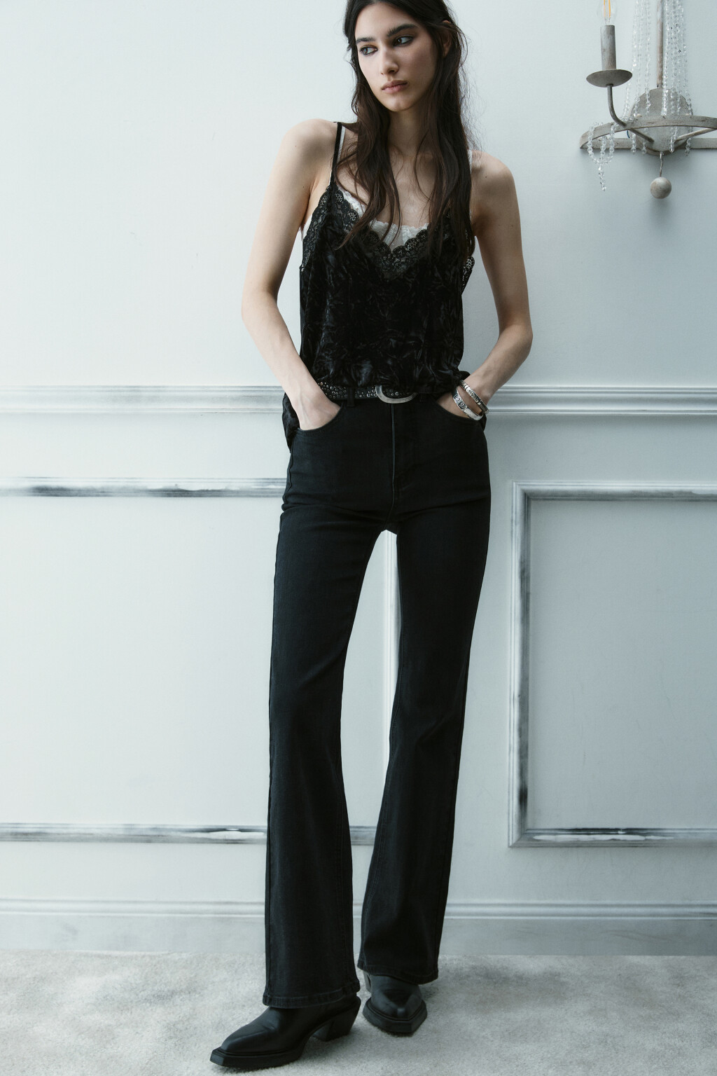 Джинсы flare расклешенные с высокой посадкой - цвет черный - 1