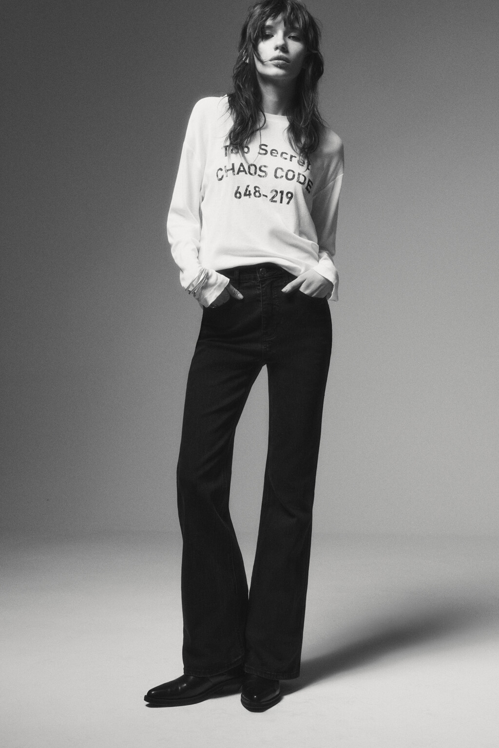 Джинсы клеш с высокой посадкой - цвет черный - 1