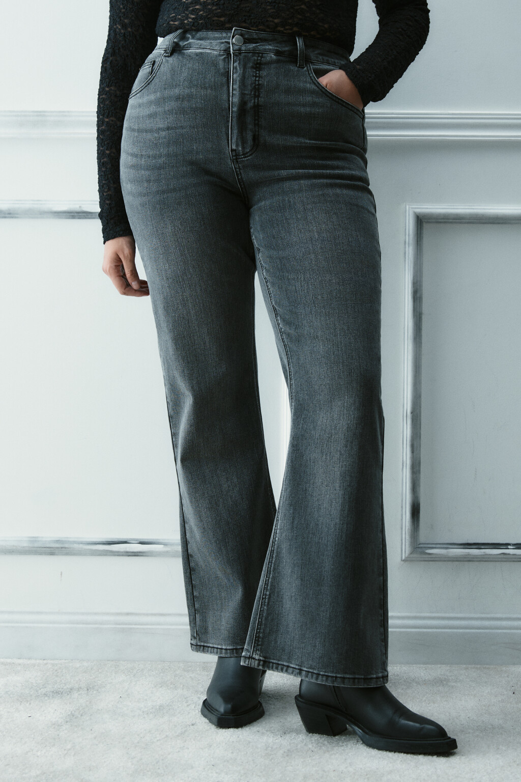 Джинсы клеш с высокой посадкой - цвет серый - 2