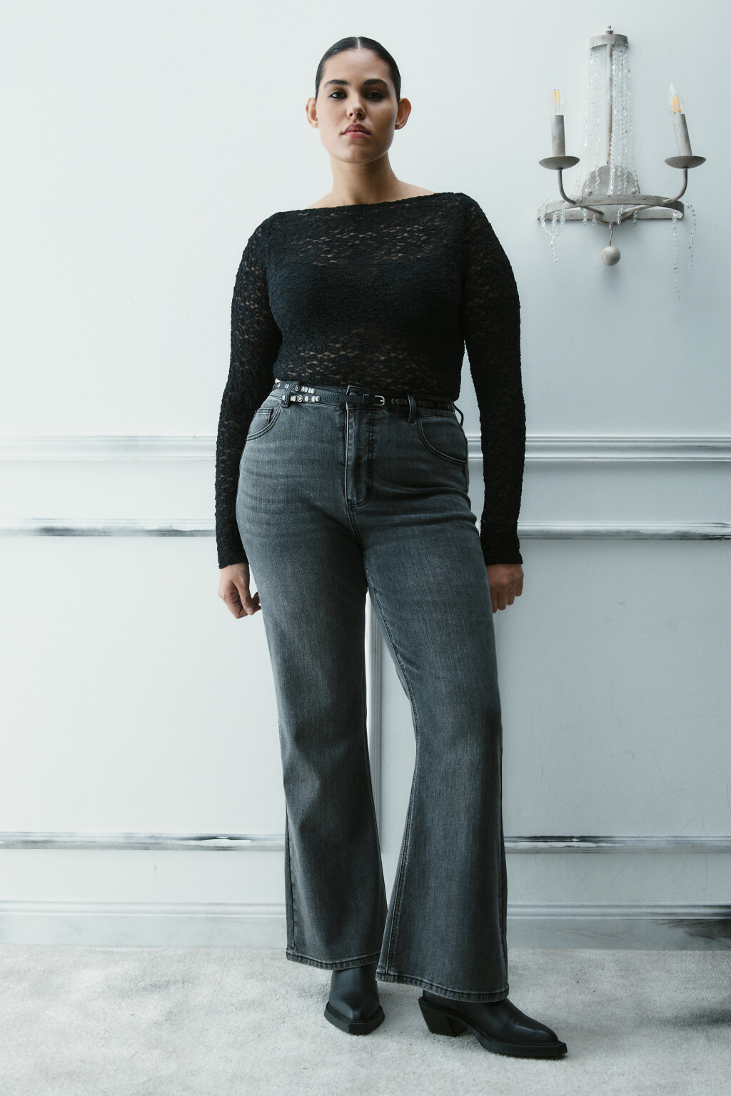 Джинсы клеш с высокой посадкой - цвет серый - 3