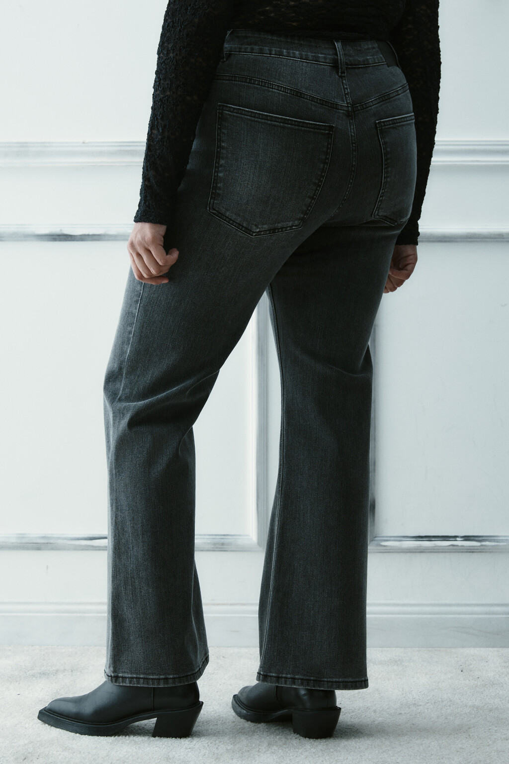 Джинсы клеш с высокой посадкой - цвет серый - 4