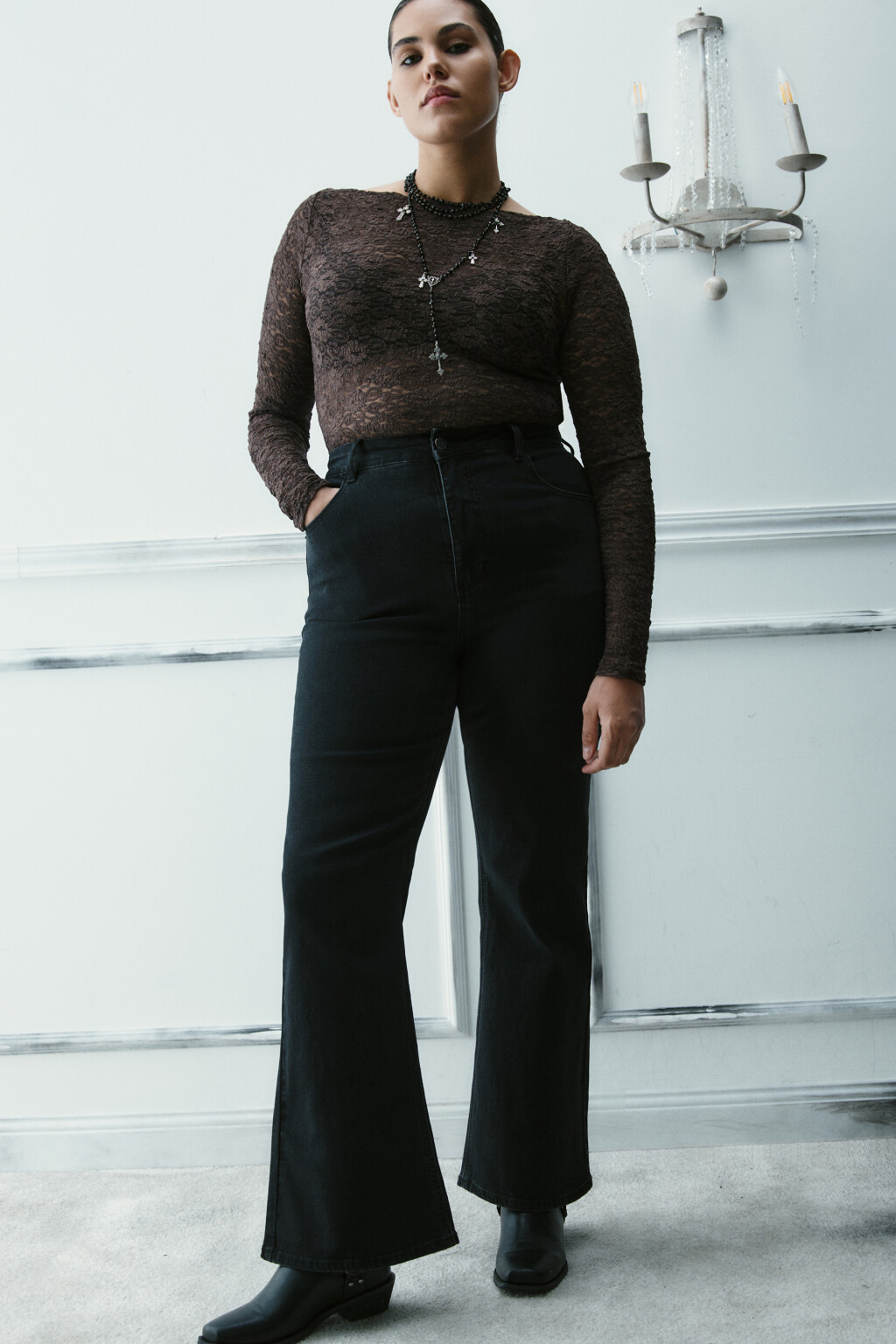 Джинсы клеш с высокой посадкой - цвет черный - 1