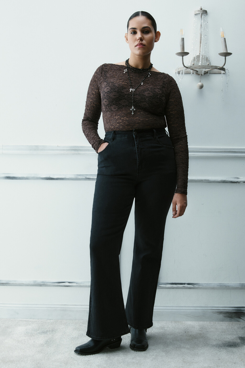 Джинсы клеш с высокой посадкой - цвет черный - 4