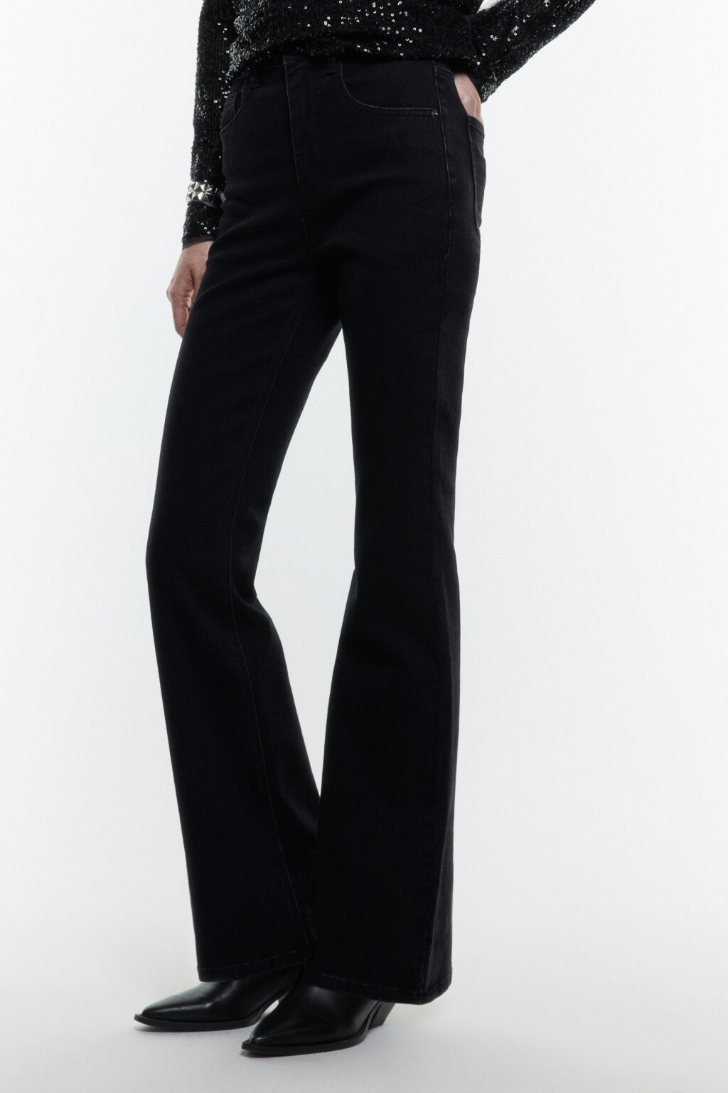 Джинсы flare расклешенные с высокой посадкой - цвет черный - 3