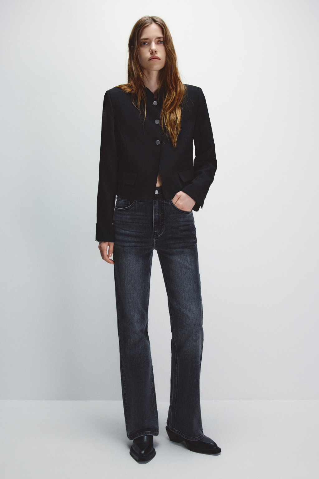 Джинсы клеш с высокой посадкой - цвет серый - 4