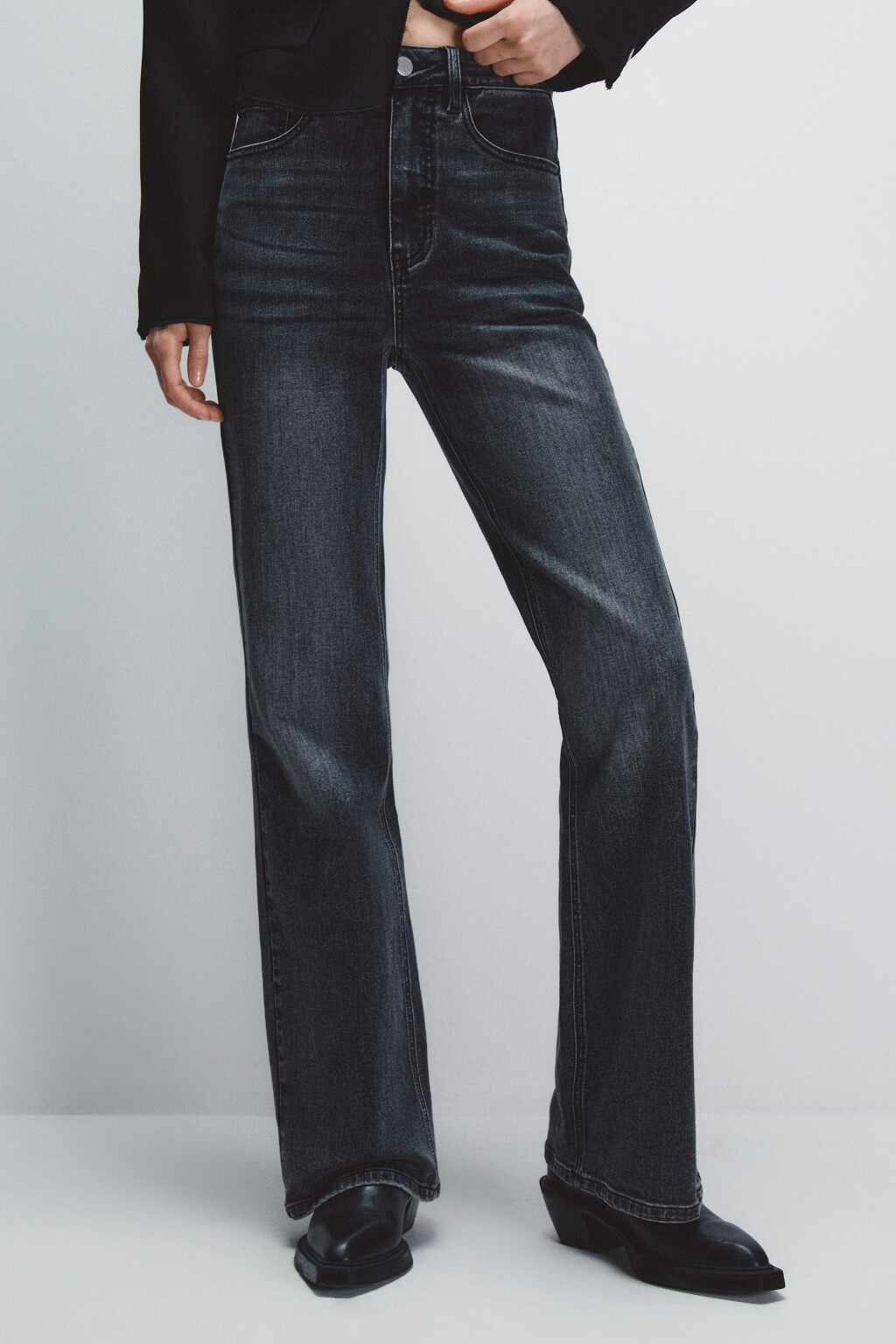 Джинсы клеш с высокой посадкой - цвет серый - 1