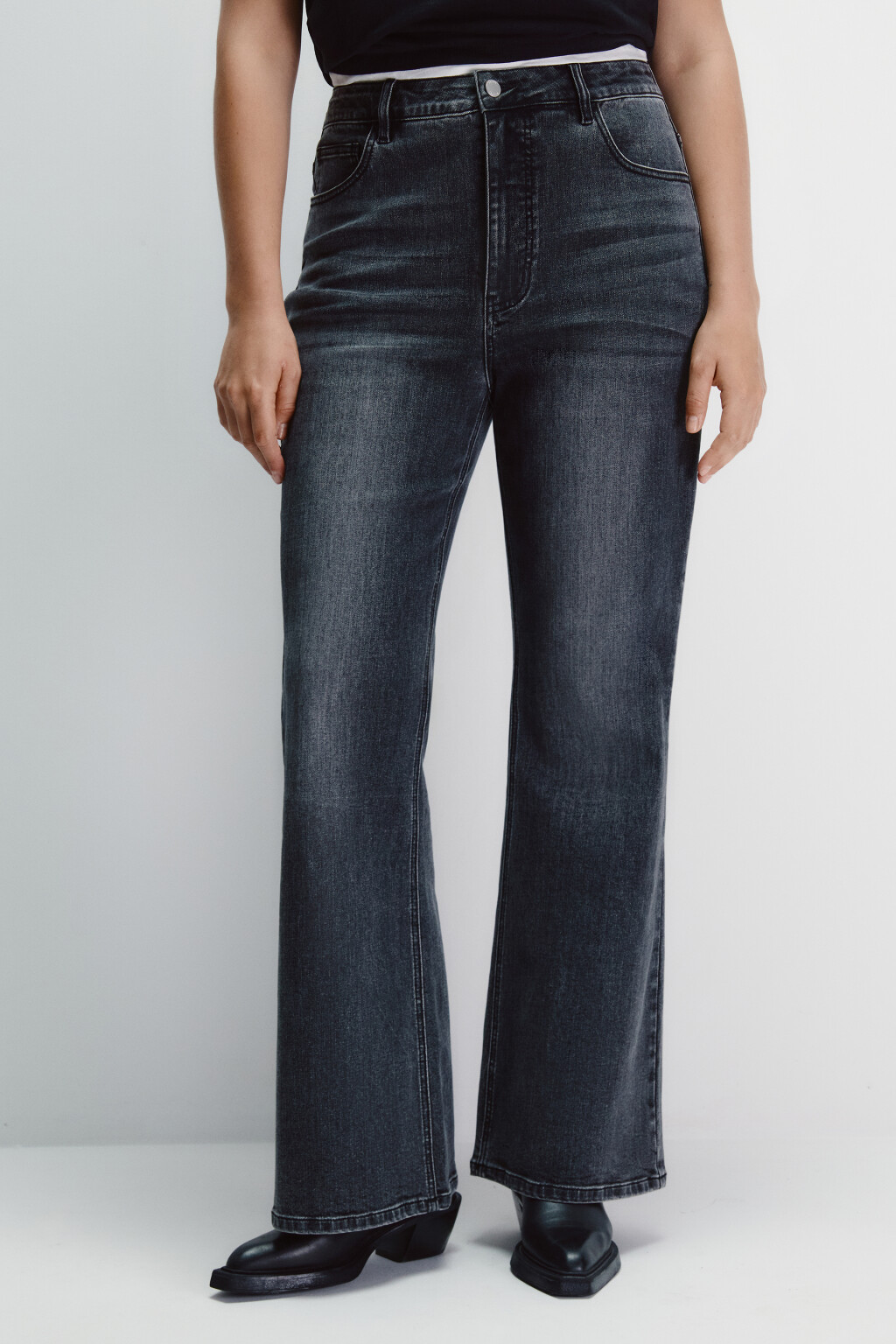 Джинсы клеш с высокой посадкой - цвет серый - 2