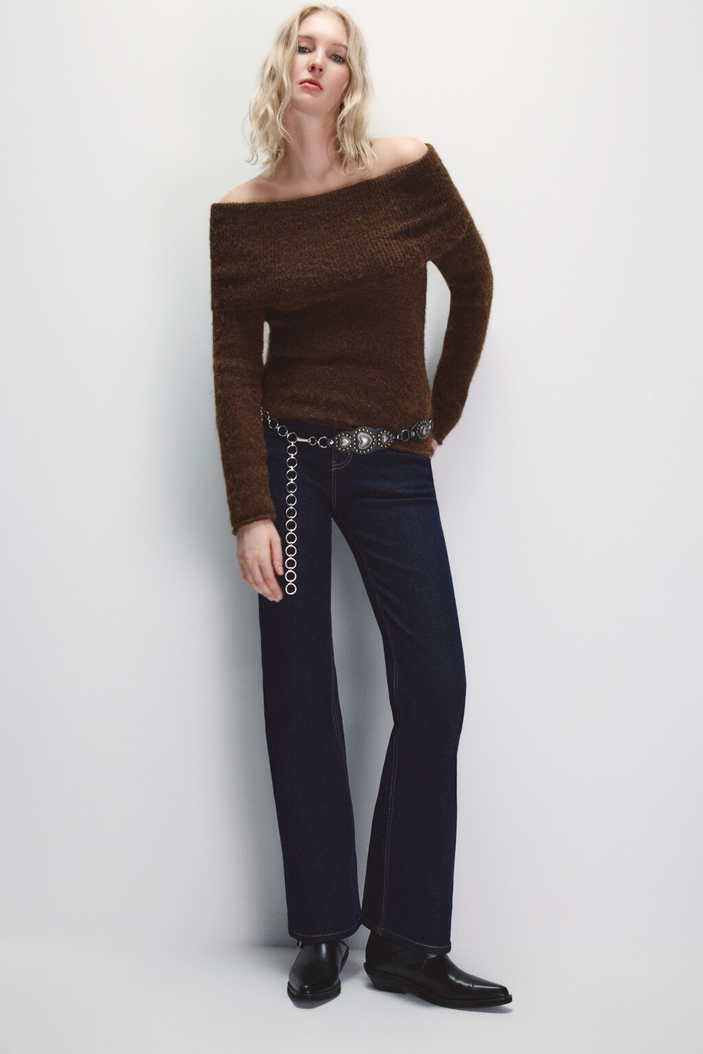 Джинсы клеш с высокой посадкой - цвет синий - 1