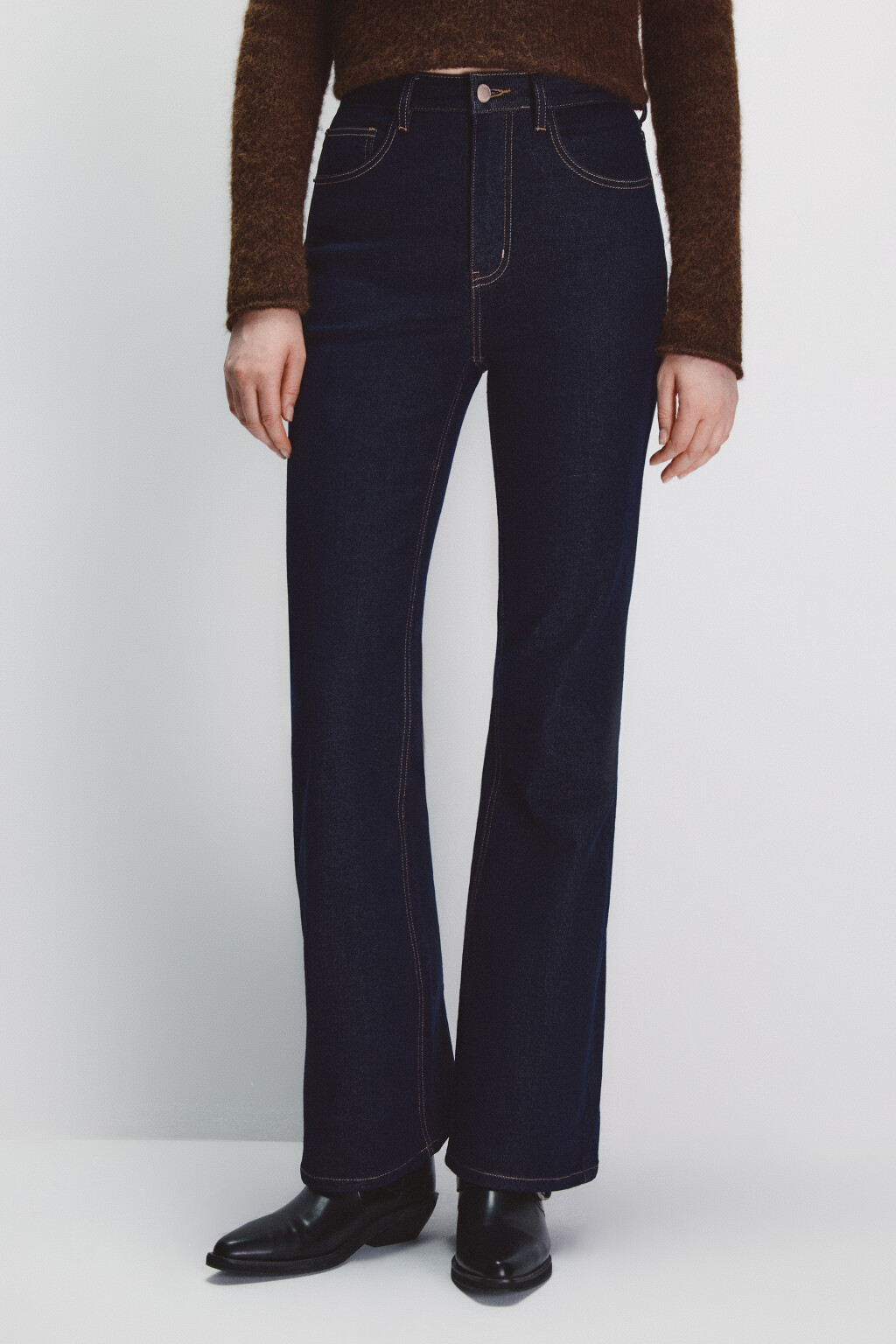 Джинсы клеш с высокой посадкой - цвет синий - 2