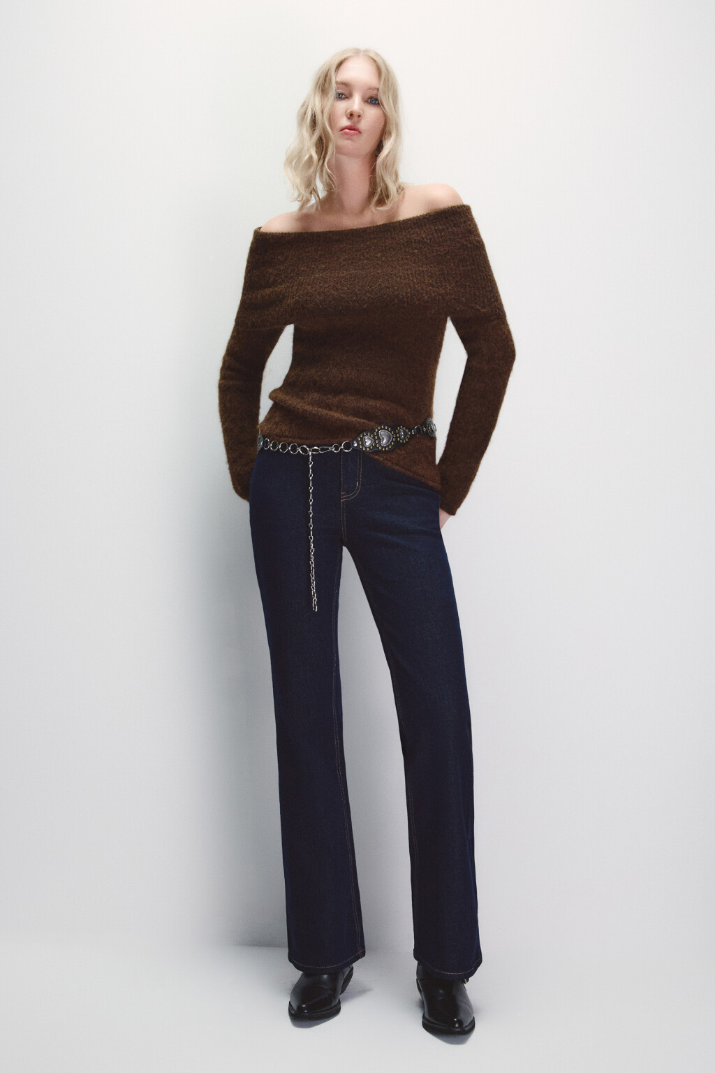 Джинсы клеш с высокой посадкой - цвет синий - 4