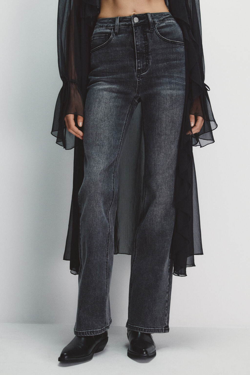 Джинсы клеш с высокой посадкой - цвет серый - 2