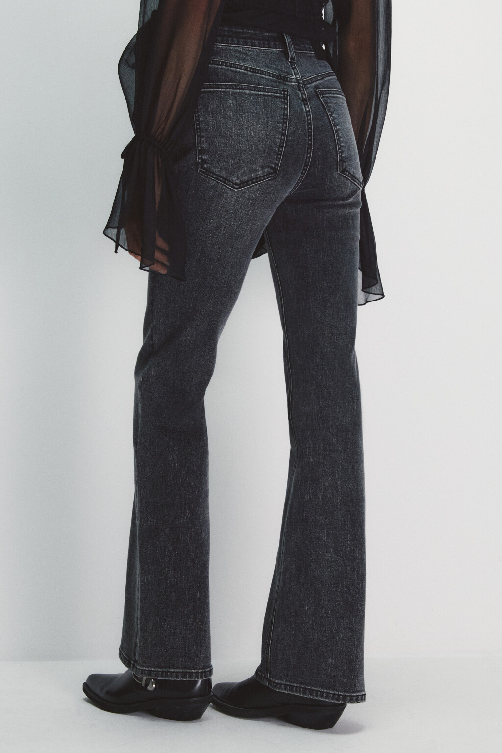 Джинсы клеш с высокой посадкой - цвет серый - 3