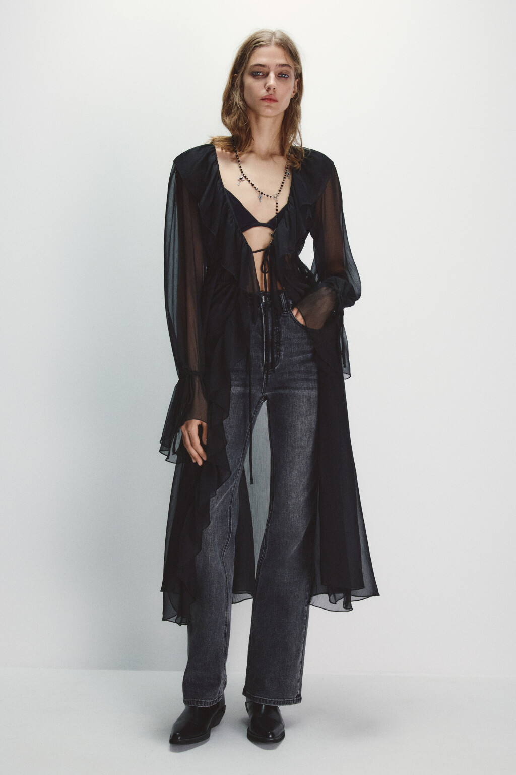 Джинсы клеш с высокой посадкой - цвет серый - 1