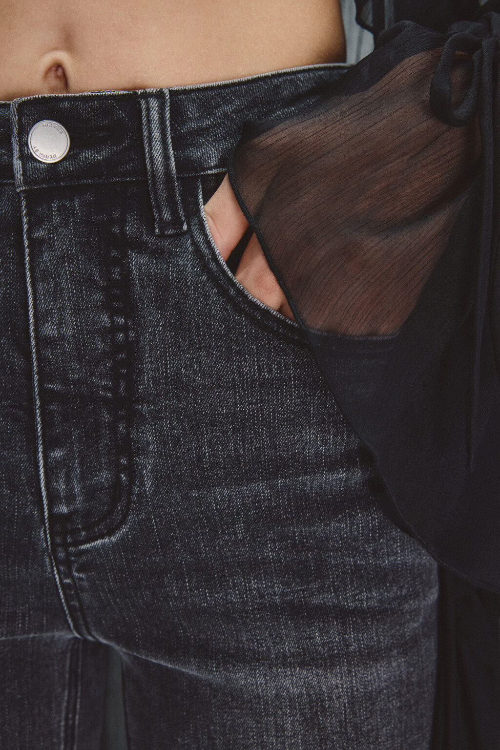 Джинсы клеш с высокой посадкой - цвет серый - 5