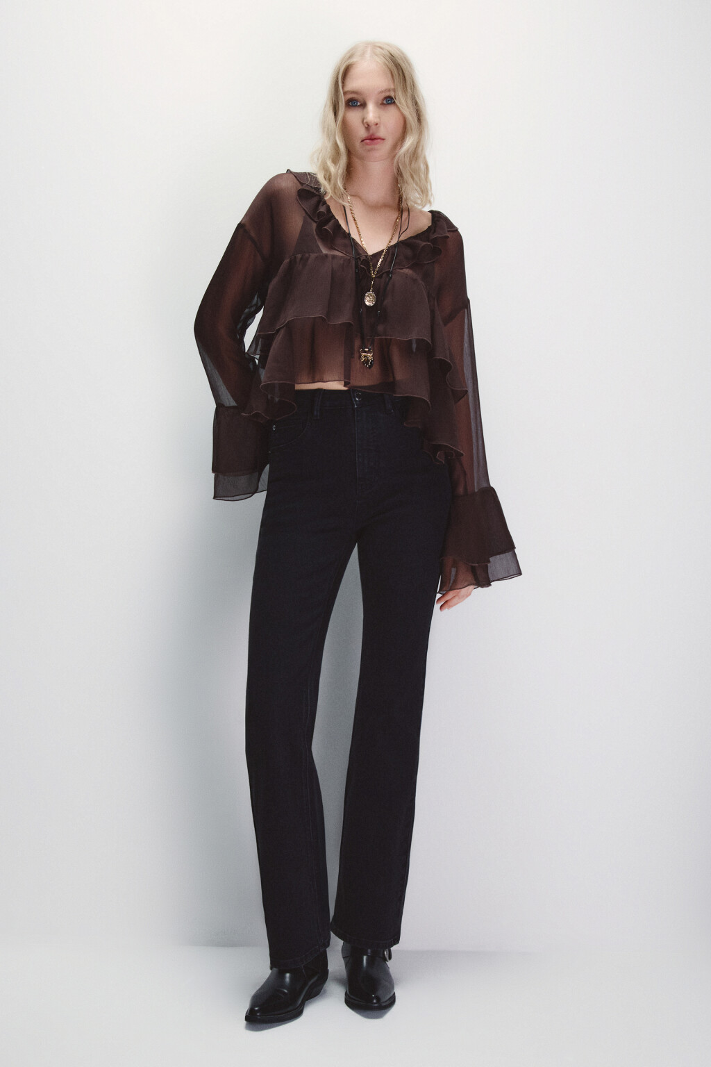 Джинсы клеш с высокой посадкой - цвет черный - 1