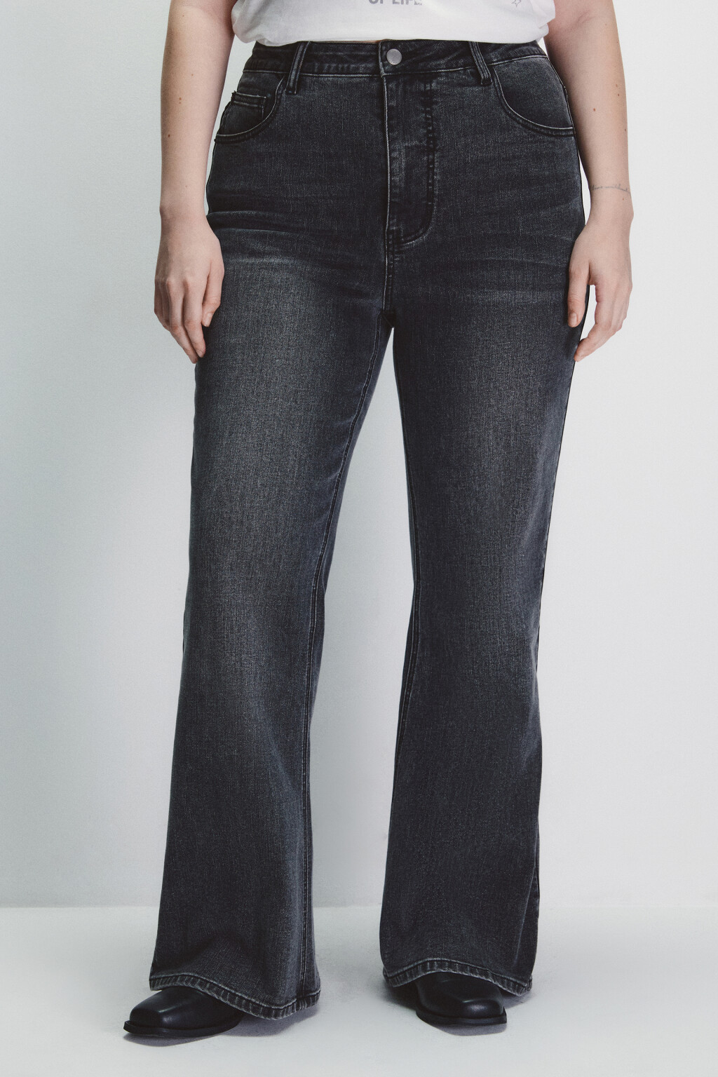 Джинсы клеш с высокой посадкой - цвет серый - 2